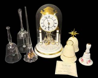 Hand Blown Glass Bells, Lenox Christmas Bells, Loricron Clock