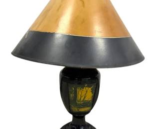 Vintage Scene In Motion Black Glass Lamp