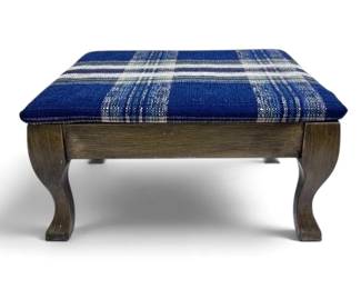 Millersburg Wooden Footstool w Plaid Fabric Upholstered Top
