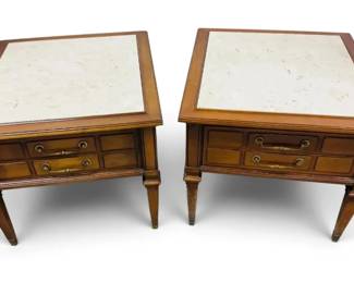 Set Of Two Travertine Top End Tables