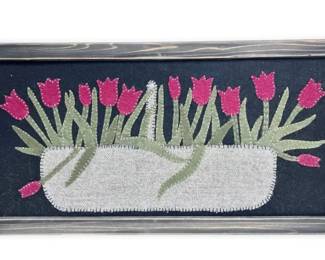 PrimitiveStyle Stitched Wool Applique Tulip Artwork