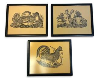 Jonathan Fishers Hare, Rooster, Deer Folk Art Framed Prints