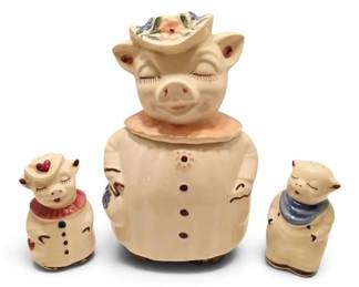 Shawnee Pottery Winnie Pig Cookie Jar w Salt  Pepper Shakers