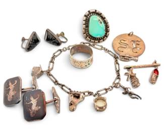 Sterling Silver Turquoise Ring, Charm Bracelet, Earrings,  More 56g