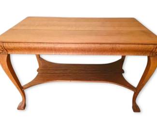 Vintage Oak Library Table With Handcarved Claw Design