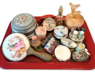 Floral Vanity Tray w Powder Boxes