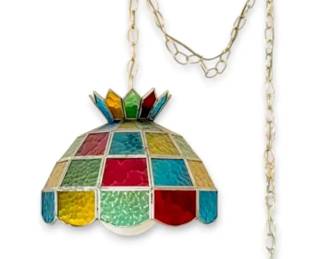 MidCentury Colorful Stained Glass Panel Swag Lamp