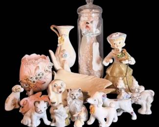 Vintage Ceramic Vase, Lenox Dove Dish,  Miniature Dogs
