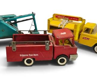 Structo Pressed Steel Fire Truck, Buddy L CocaCola Truck  Lumar Power Shovel
