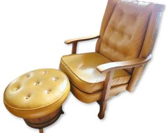 MidCentury Schubert Industries Leather Barrel Chair  Ottoman