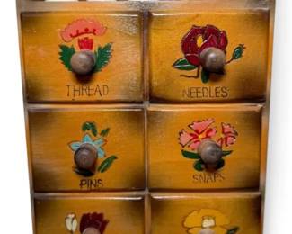 Vintage Wood Sewing Supplies Storage Box W Supplies