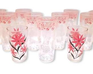 9 Hazel Atlas Kitchen Aids  4 Pink  Black Drinking Glasses