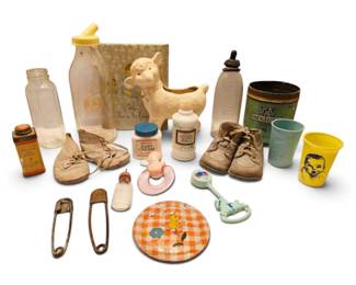 Vintage Baby Shoes, Lamb Planter, Baby Book,  More