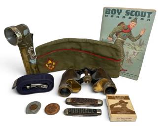 Vintage Boy Scouts Handbook, Flashlight, Hat,  More