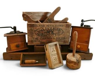 Vintage Wood Kraut Cutter, Coffee Grinders, Crate  More