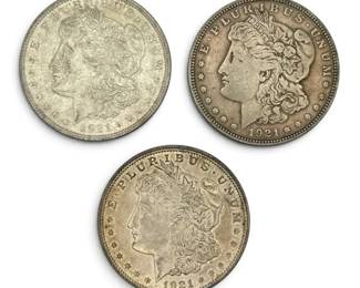 Three 1921 Morgan Silver Dollars
