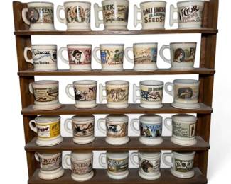 Franklin Porcelain Antique Shaving Mug Collection w Display