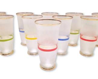 10 MidCentury 6 Colored Stripe Frosted Glasses