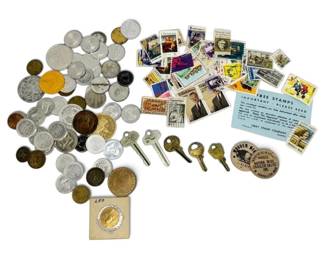 Vintage Tokens, Stamps, Keys, And More