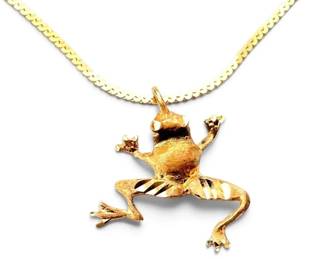 14k Gold Frog Pendant with Bracelet 3g Total