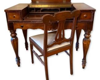 Antique Wood Secretary Writers Desk  Chair