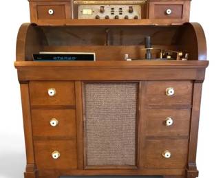 1960 Guild New Englander Tube Stereo Roll Top Wood Console