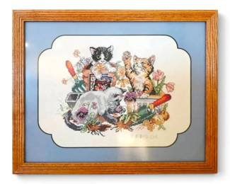 Handsewn Cat Crosstitch 12 X 15 