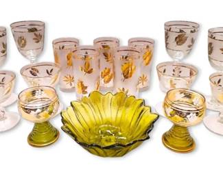 Vintage Libbey Gold  Silver Leaf Glasses  More