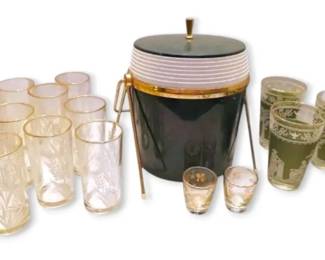 Vintage MidCentury Ice Bucket  Glasses