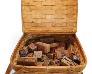 Handmade Basket w Vintage Wood Blocks
