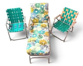 MCM Folding Aluminum Chaise Lounge  Matching Lawn Chairs