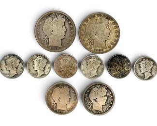 Barber Half Dollars, Barber Quarters,  Mercury Dimes