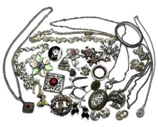 Silver Toned Brooches, Necklaces And More Including Sarah Coventry, Beatrix And Liner