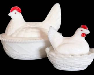 Westmoreland Milk Glass Hens on Nests