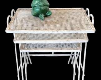 Nesting Metal Outdoor Tables 3 w Ceramic Frog