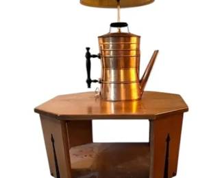 MCM Copper Table Lamp  Octagonal Wooden End Table