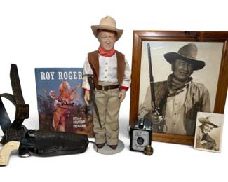Vintage John Wayne Doll, Toy 6Shooter, Roy Rogers Camera,  More