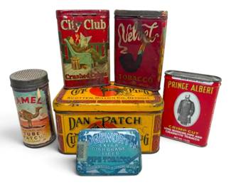 Vintage Tobacco Tins Prince Albert, City Club, Dan Patch, Camel