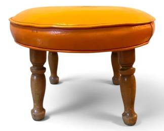 Vintage Round Orange Vinyl Footstool
