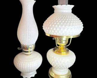 2 Milk Glass Hurricane Electric Lamps