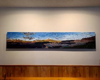 Deb Komitor Original Oil Painting "Evening Sigh" (#02211) – Large Panoramic Landscape on Reclaimed Architectural Wood Door, 79"W x 14.75"H, Reserve Statement Piece