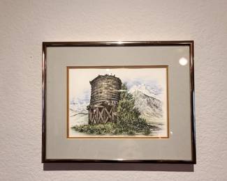 "The Denver and Rio Grande Water Tower " Framed and Double MattedPrint by Susan H Anderton, 1980