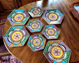 Vintage Hand Painted 8 Piece Plate Set with Hangers