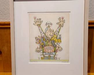 Original Bill Amundson "Picasso Franchise"Pencil and Ink Miniature Drawing 7 x 8.5, matted and frames to 13 x 15