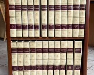 Teak Book Case + Encyclopedias