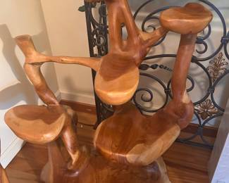 Teak root plant display/stand