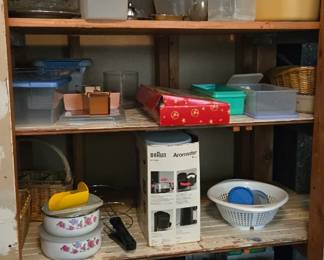 Tupperware, coffee pot, small appliances
