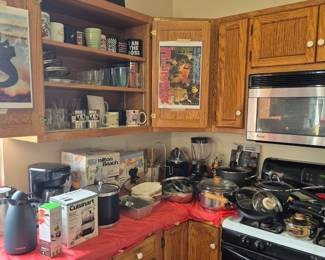 Pots and pans, small appliances, two new Yeti's, mugs...