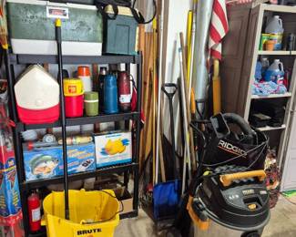 yard tools, shop vac, bug zapper, flag...