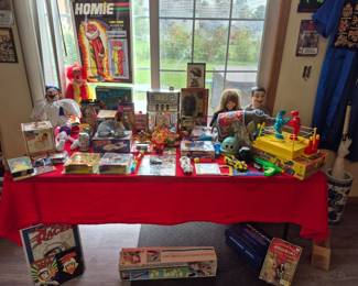 Vintage toys. (Yes, that is a hot tub in the backyard.)